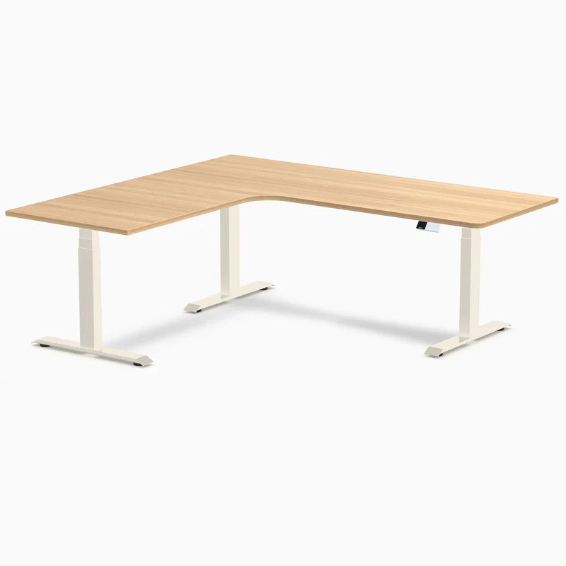 Desky L-Shape Melamine Sit Stand Desk 200cm - Left Return Sublime Teak Top and Wheat Leg