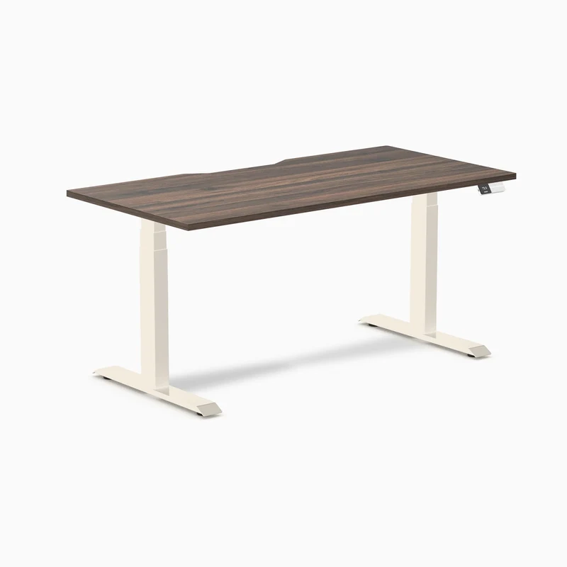 Desky Dual Scalloped Melamine Sit Stand Desk - Jarrah Legno / 1200x750mm / Wheat