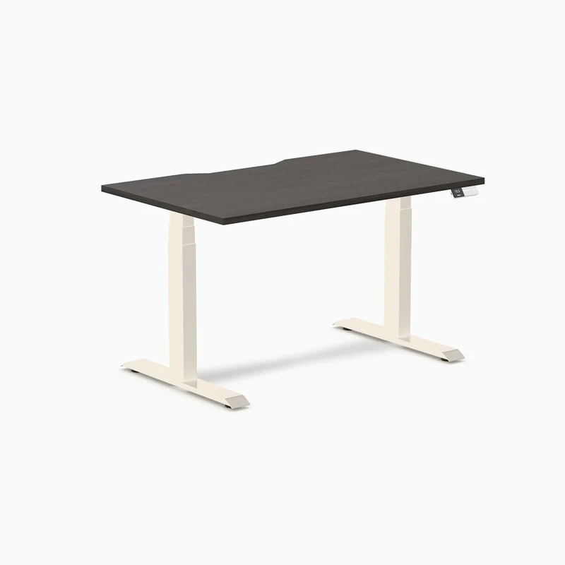 Desky Dual Scalloped Melamine Sit Stand Desk - Burnished Wood / 1200x750mm / Wheat