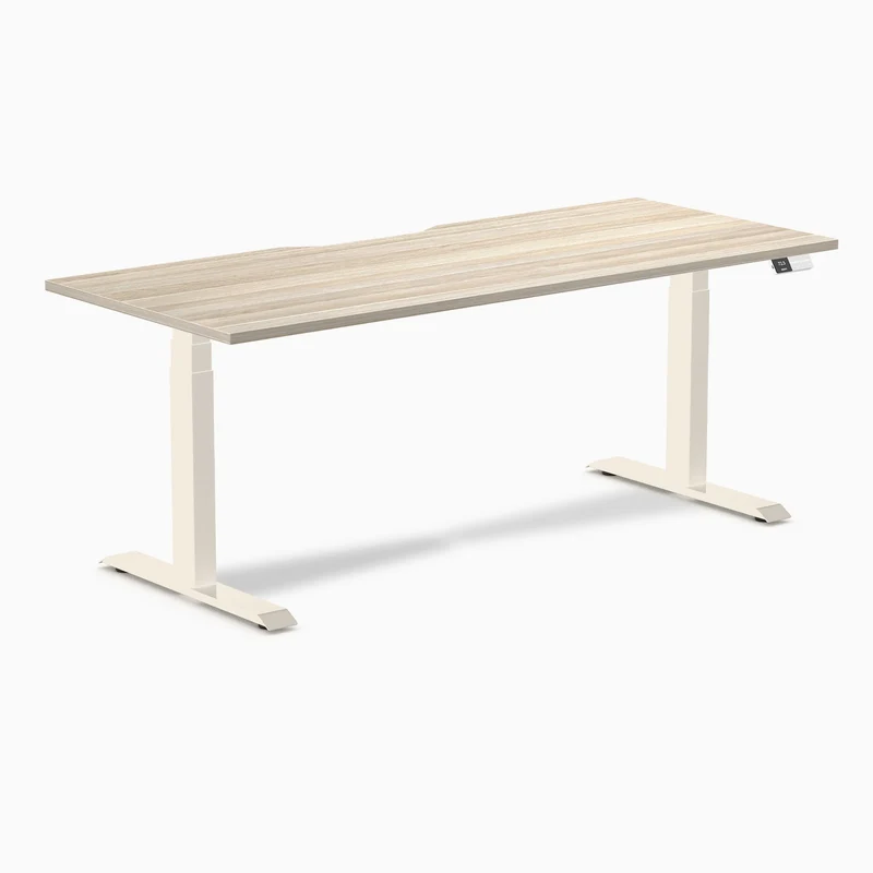 Desky Dual Scalloped Melamine Sit Stand Desk - Classic Oak / 1800x750mm / Wheat