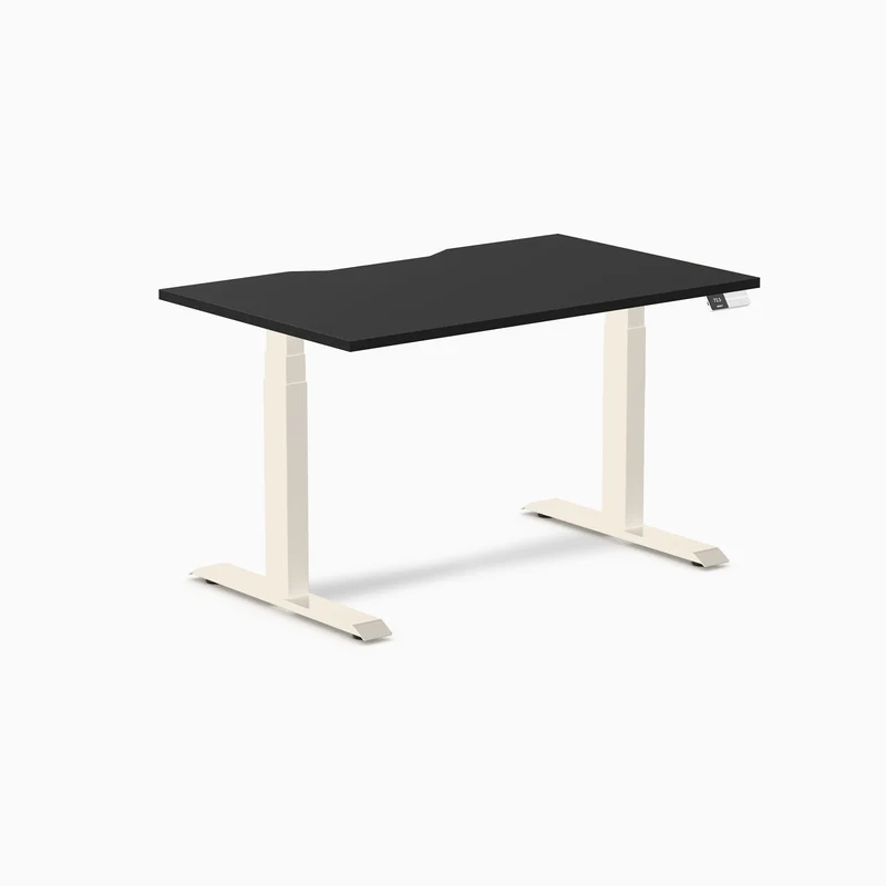 Desky Dual Scalloped Melamine Sit Stand Desk - Black / 1200x750mm / Wheat