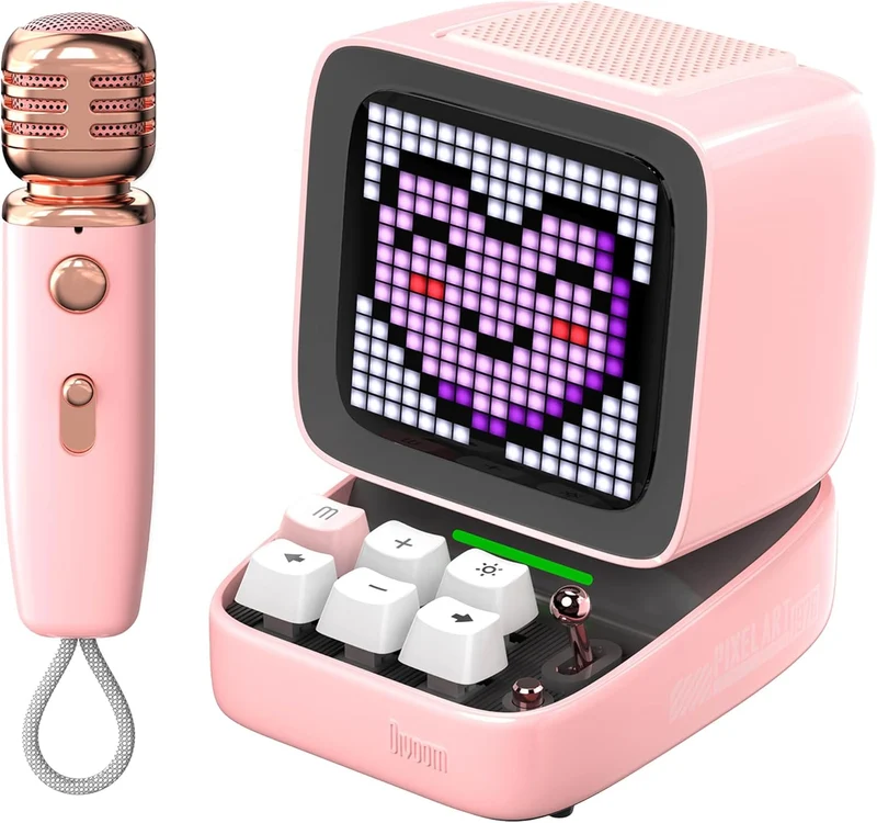 Divoom Ditoo-Mic Mini Karaoke Machine Pixel Art Bluetooth Speaker (Pink)