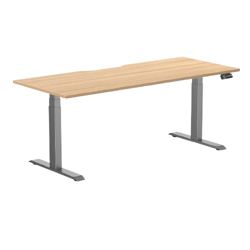 Desky Dual Scalloped Melamine Sit Stand Desk - Sublime Teak / 1800x750mm / Space Grey