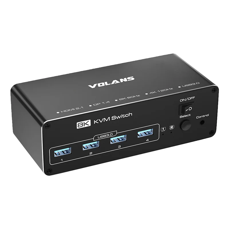 Volans HDMI and DP 8K Dual Monitor KVM Switch with 4 Port USB 3.0 Hub (VL-KVM9)