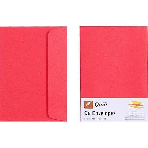 Quill C6 Coloured Envelopes Pack 25 (Red)