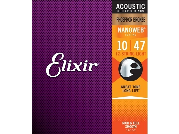 Elixir #16152 Acoustic Nano Phosphor Bronze 12 Guitar String 10-47 Light