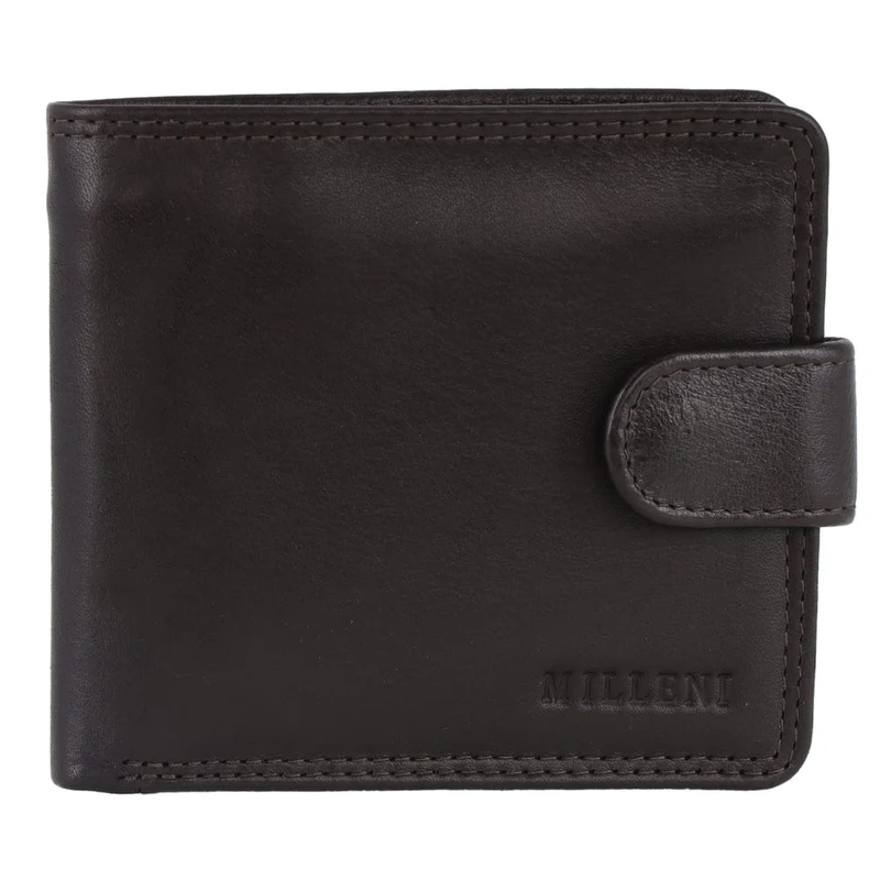 Milleni Men's Leather Card/Cash RFID Protected Tab Wallet 11cm Brown