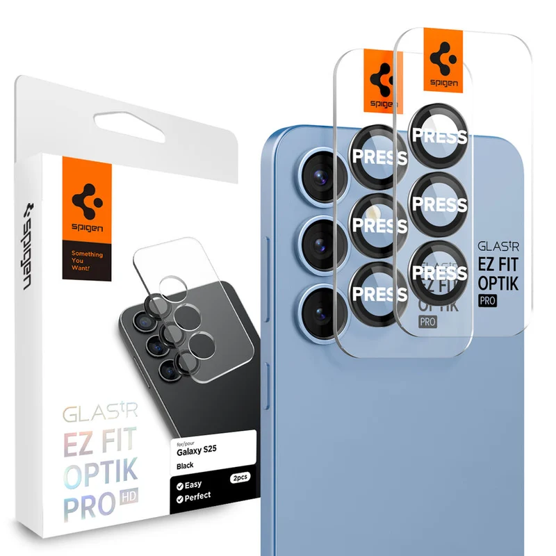 Spigen Samsung Galaxy S25 EZ Fit GLAS.tR Optik Pro HD 2PCS Camera Lens Protector - Black