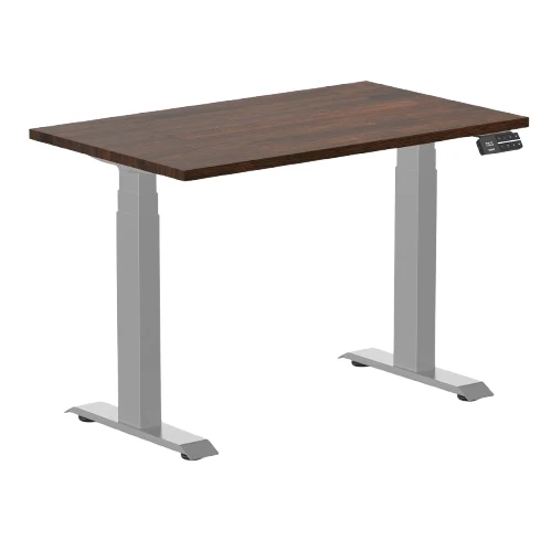 Desky Dual Mini Rubberwood Sit Stand Desk 100cm Dark Walnut Desktop and Grey Frame
