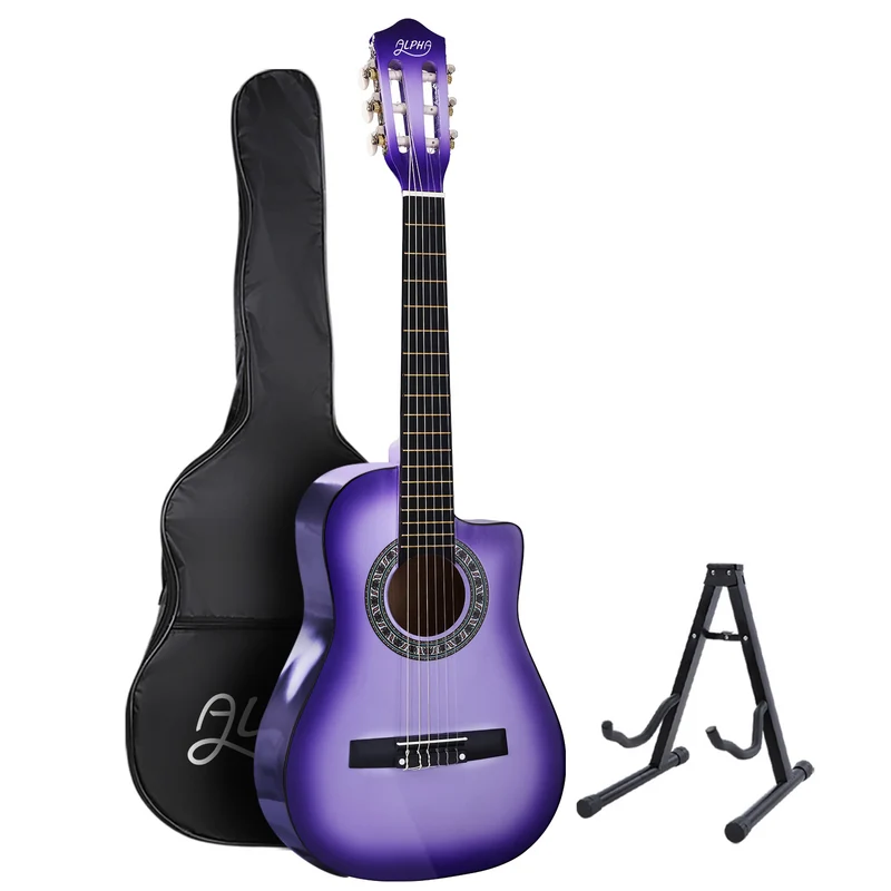 Alpha 34" Classical Guitar Wooden Body Nylon String with Stand Beginner Purple
