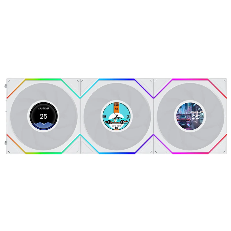 Lian Li Uni Fan TL Flex 1.8in LCD 2.4GHz Wireless 120mm ARGB Fan 3 Pack - White (12TLLCD1F3W)