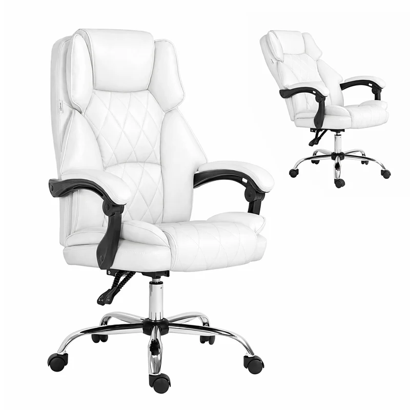 Artiss Executive Office Chair Leather Recliner (White)