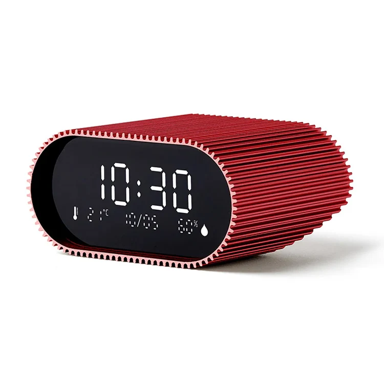 Lexon Ray Clock Lcd Alarm Clock with Temp and Humidity Display (Red)