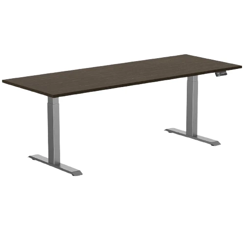 Desky Dual Bamboo Sit Stand Desk 200cm Dark Bamboo Desktop and Space Grey Frame
