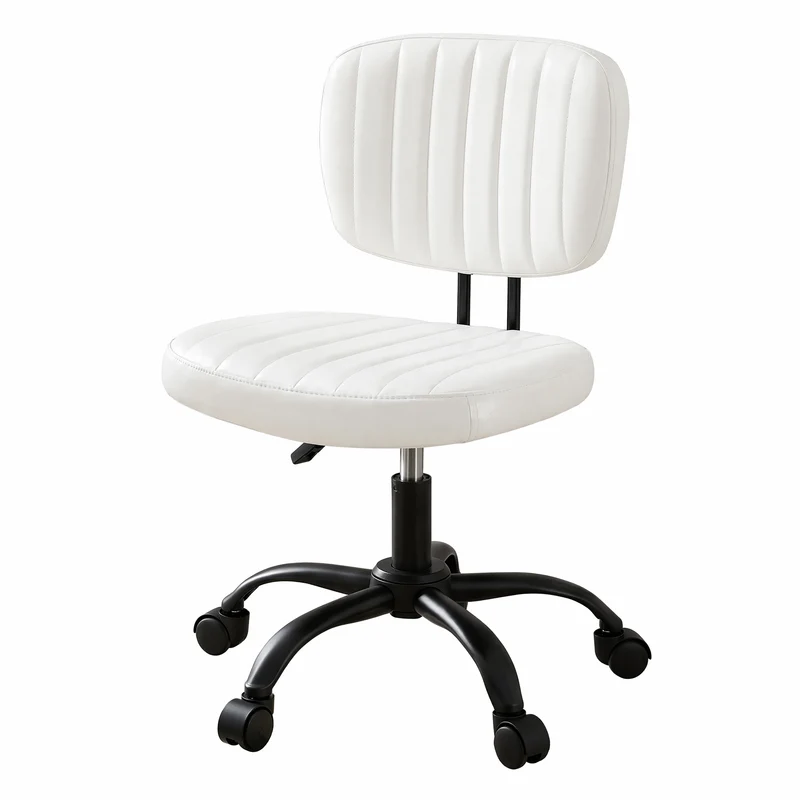 Artiss Armless Office Chair Ergonomic Swivel Home Office Desk Chair PU Leather White