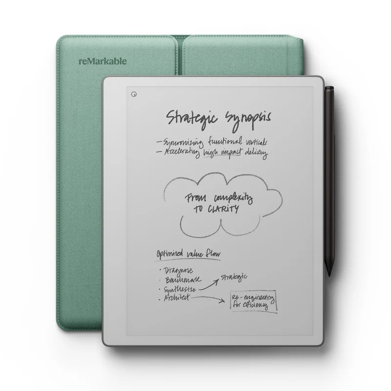 reMarkable Paper Pure with Marker Plus and Sleeve Folio Polymerweave (Mist Green)