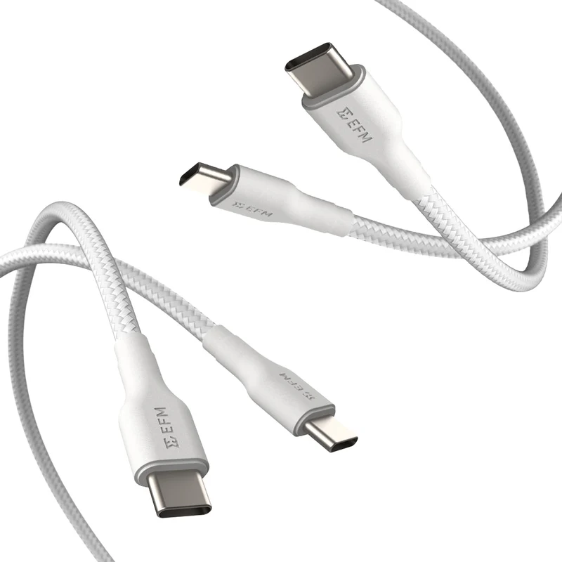 EFM USB-C Braided Cable Twin Pack with 60W Power Throughput 2M (White)