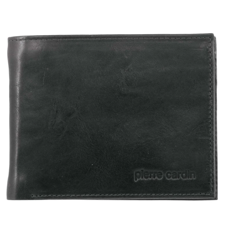 Pierre Cardin Men's Rustic Leather Tri-Fold RFID Protected Wallet Black