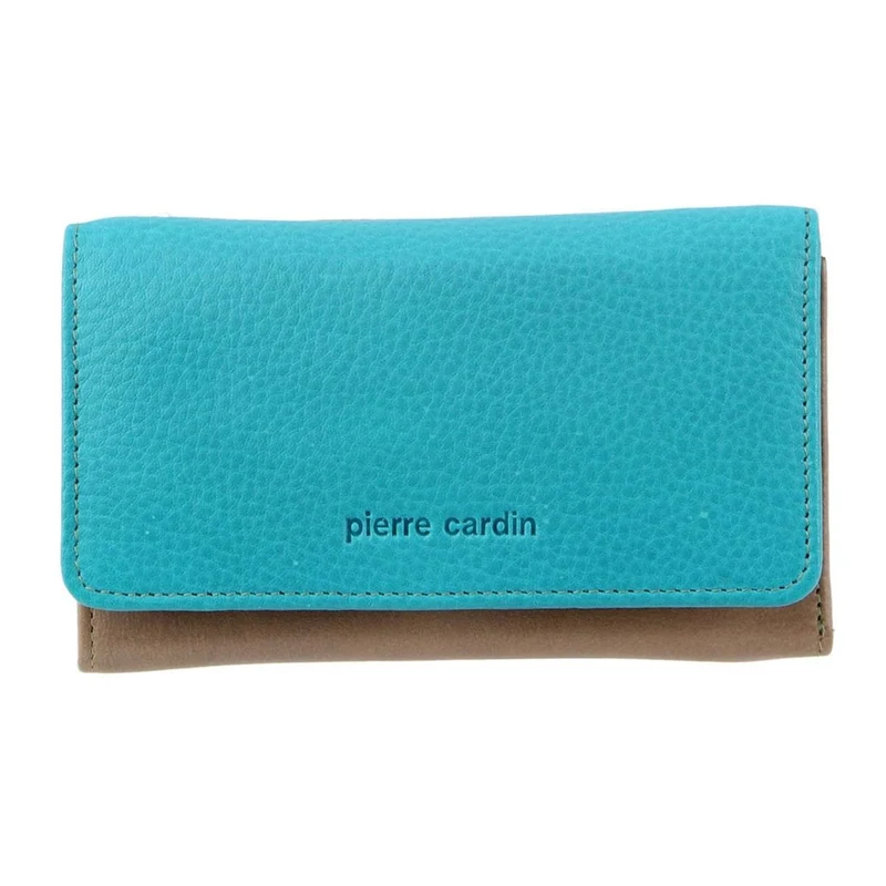 Pierre Cardin Women's Soft Italian Leather Tri-Fold Wallet 19x11cm Turquoise