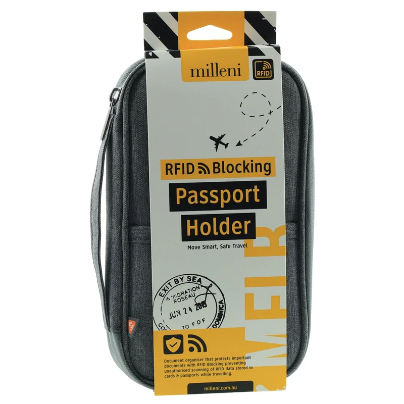 Milleni Travel RFID Blocking Passport Holder w/ Numerous Compartments Grey